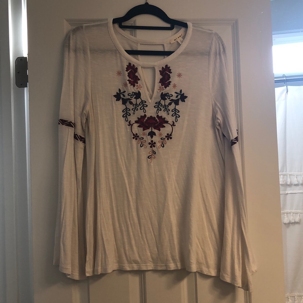 Cream Key Hole Embroidered Top